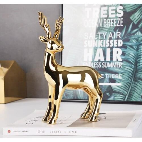 Deer Ceramic Figurines Home Decor Gold Deer Sculptures and Statues for Home Decor Creative Deer Figurine Decorations
