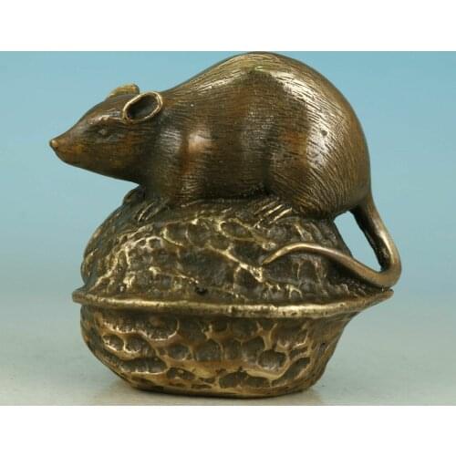 Collection Chinese Brass Carved Zodiac Animal Mouse Mice Rats Steal Walnuts Exquisite Small Statues