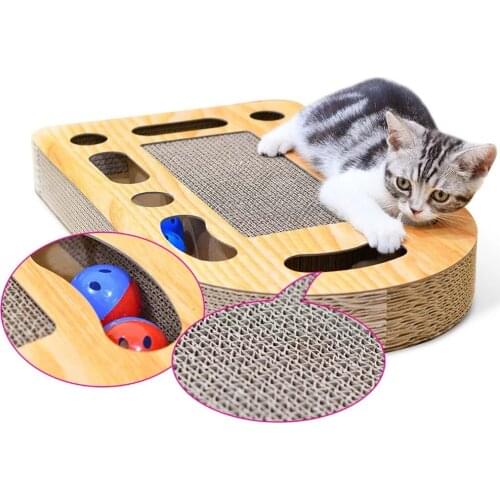 Pet Cat Scratching Board Turntable Toy with Bell Ball Wear Resistant Corrugated Paper Kitten Interactive Grind Claw Training