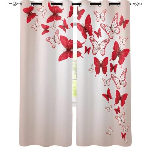 Red Butterfly Beautiful Window Curtains Bedroom Kitchen Curtain Panel Christmas Home Decor Curtains for Living Room