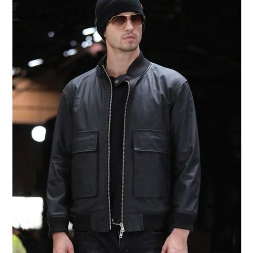 SANI Genuine Leather Jacket Men Short Natural Sheepskin Casual Leather Clothing Autumn Spring Leather Overcoat