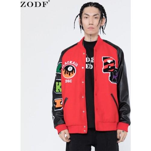 ZODF New Chic Letter Embroidery Baseball Jackets Men PU Leather Patchwork Hip Hop Women Unisex Autumn Outfits Sport Coats HY0193