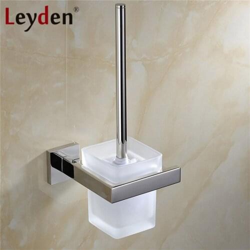 Leyden High Quality Toilet Brush Holder with Glass Cup 304 SUS Stainless Steel Wall Mount Chrome Finish Toilet Brush Cup Holder