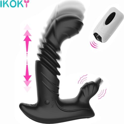 Male Prostate Massage Vibrator Automatic Telescopic Remote Control 20 Frequency Licking Scrotum Butt Plugs
