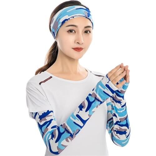Ice Fabric Breathable UV Protection Arm Sleeves Cycling Basketball Sport Cover Cuff Outdoor Solid Color Camouflage Arm Warmers