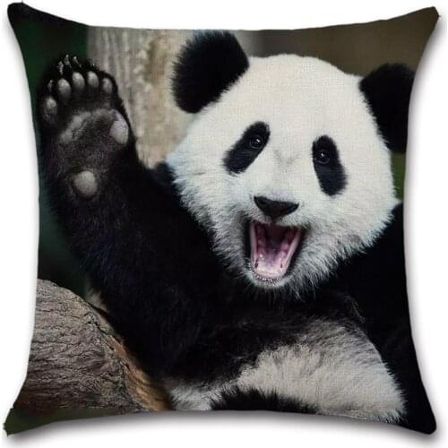 Panda Cute Animal Back view Beige cotton linen Cushion cover Pillowcase decoration for home sofa chair kids girl bedroom gift