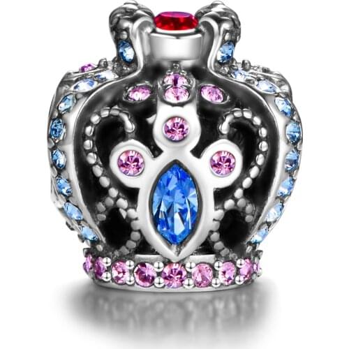 GW Sterling 925 Silver Crown Charms Fits Pan Bracelet Cute Classical Charm Beads Diy Jewelery Making X266