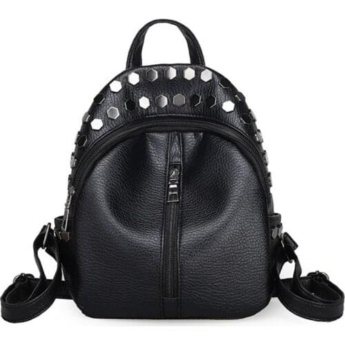 Hot 2020 Brand Small Women Backpacks Rivets Zipper Pu Leather Student Backpack Preppy Style Fashion Bag Girls Women Back Pack
