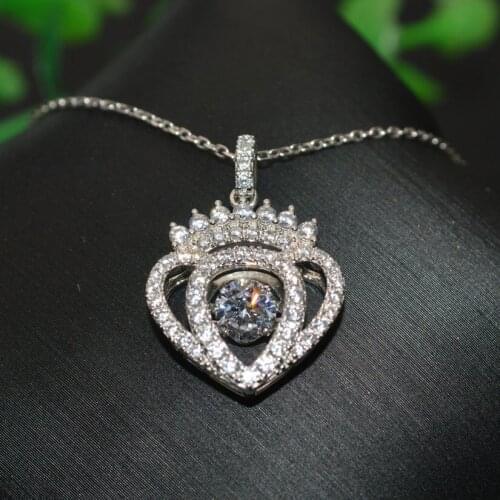 Flashing CZ Setting S925 Silver Crown Heart Shape Pendant Rhinestone Crystal Setting Necklace Best Gift For Girl Friend