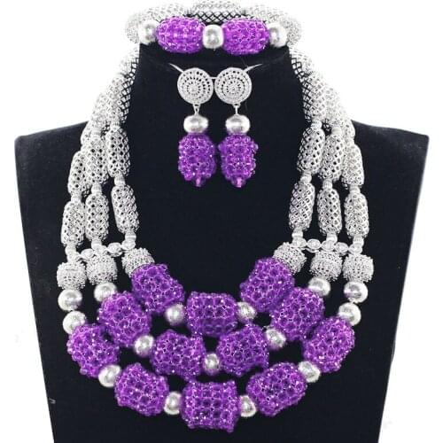 Fabulous Purple Nigerian Wedding Beads Jewelry Set Women Statement Necklace African Jewelry Set 2017 Free Shipping JB058