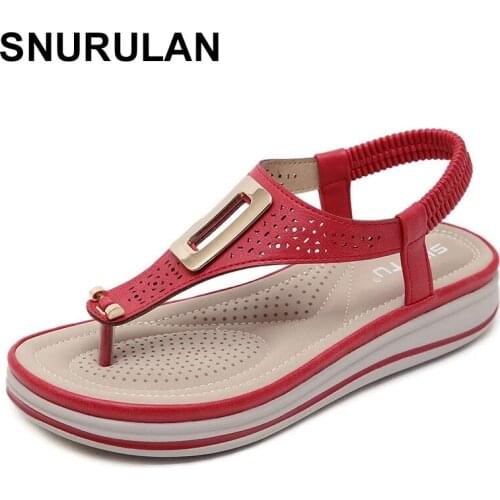SNURULANNew Summer Fashion Metallic Flip-Flop Sandals Casual And Comfortable Womens Sandals With Large Wedge Heels 35-42
