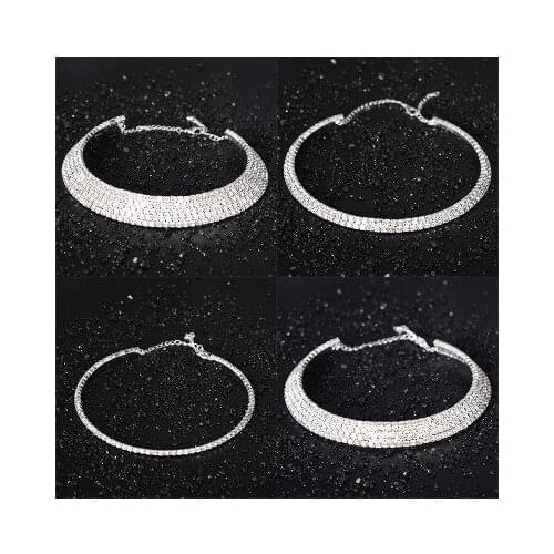 Wedding Bridal Choker Multilay Row Rhinestone Crystal Necklace Silver Plated Jewelry for Women Necklaces Elegant Girl Love Gift