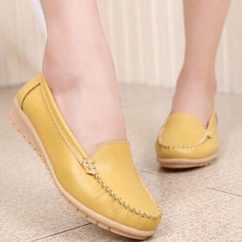 2021 Summer Leather Women Shoes Flats Casual Shoes Woman Slip On Loafers Ballet Flat Ladies Shoes Slipony Black White Mom Shoes