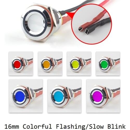 IP67 Waterproof Colorful Flashing LED Metal Warning Indicator Light 16mm Blink Pilot Signal Lamp 3V 6V 12V 24V 36V DC with Wire