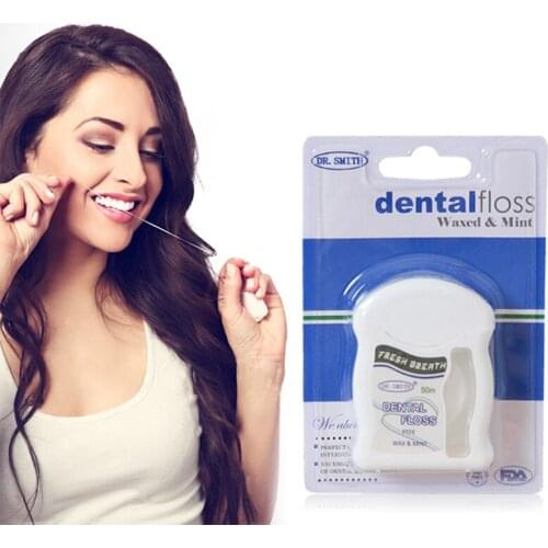 Waxed Mint Dental Floss Smooth & Thin Deep Clean Teeth & Gum Lintless Flat & Wide Essential Floss 50m Length in Transparent Box