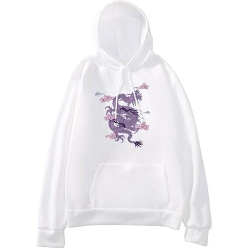 2021 Spring Autumn Women Sweatshirts Chinese Dragon Print Hoodies Drawstring Hooded Oversized Street Hip Hop Harajuku Hoodie