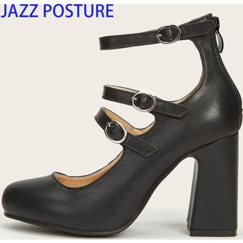 Womens Platform Punk Pumps 2021 Woman Buckle Fashion High Heels Women Leather Shoes Ladies Gothic Mary Jane Female Footwear