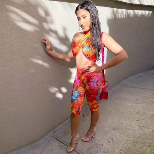 2021 Ins Internet Celebrity Famous 2 pcs Women Set Print Halter Strapless Short Tops and Shorts