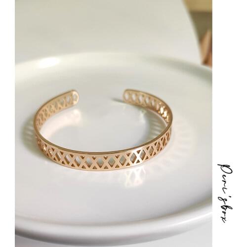 Perisbox Hollow Mesh Geometric Bangles Crossed Triangle Gold Bangles for Women Wide Vintage Open Bangle 2020 Jewelry Adjustable