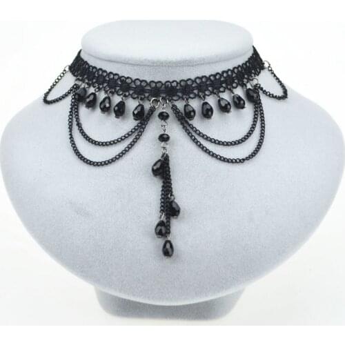 Handmade complex Gothic style tassel pendant choker necklace with black water droplets & womens party or wedding Clothing