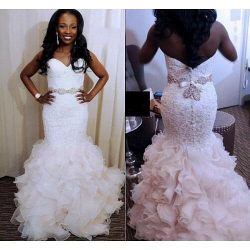 Sweetheart Mermaid Wedding Dress Ruffles Tiered Bride Dress Plus Size Wedding Gown African Black Girl Wedding Dress 2020
