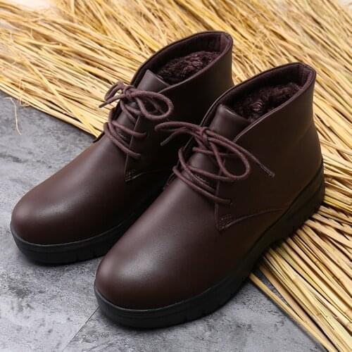 Winter Women Ankle Boots Leather Women Warm Fur Flats Boots Comfortable Rubber Boots Non-slip Female Platform Boots Botas Mujer