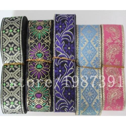 10yards/lot wide about 4-4.5cm Woven Jacquard Ribbon geometric and flowers pattern for curtain and clothing accessory LS-0134