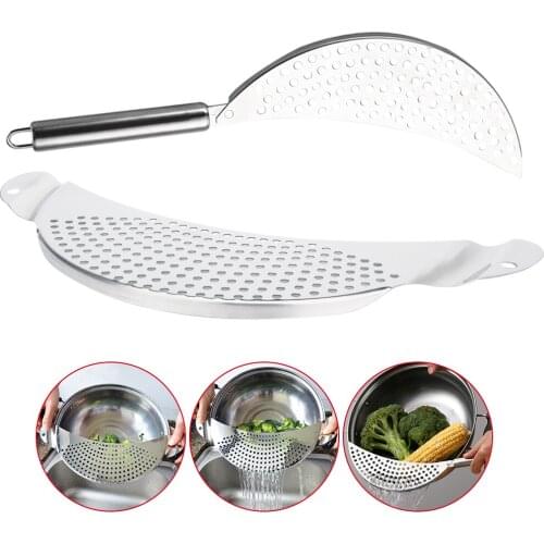 2 Pcs/set Pot Crescent Strainer Home Restaurant Kitchen Pan Pot Pasta Water Oil Filter Strainer Stainless Steel Pot Strainer