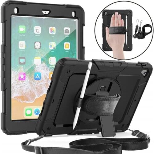 For New iPad 9.7 2017/ 2018 Kids Safe Shockproof Armor cover Pencil Holder for iPad Pro 9.7/iPad Air 2 Hand strap & Neck strap
