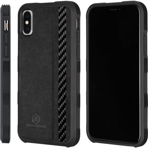 2018 Newest Anti Shock Case for iPhone X Alcantara + Real Carbon Fiber Luxury Premium Cover
