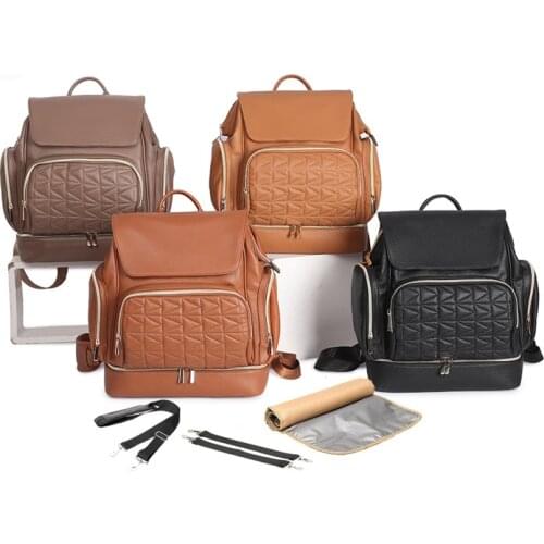 2021 PU Baby Diaper Bag Backpack Large Capacity Mommy Bag Waterproof Nappy Stroller Changing Bag for Mom