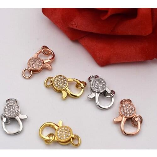 3 PCS lobster clasp 12x24mm 18k gold Filled CZ micro pave coin clasps Finding