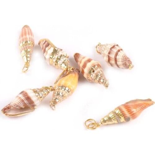 5pcs Gold Plated Natural Stripe Spiral Shell For Jewelry Bracelet Handmade Pendant DIY Craft Decor Accessories Seashells tr0319