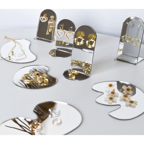 Acrylic Ring Display Holder Rack Earrings Mirror Plate Mini Jewelry Accessories Tray Studio Photography Props Store Home Decor