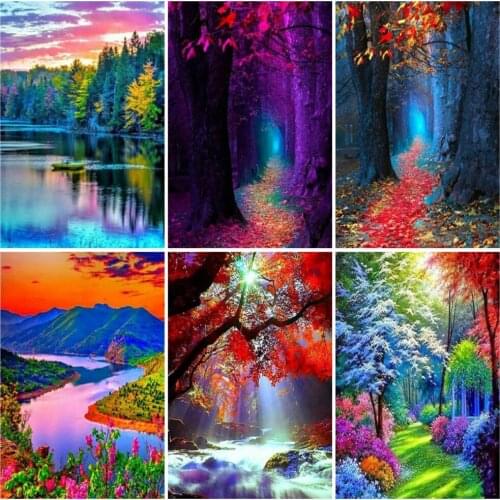 EverShine Diamond Embroidery Full Square Cross Stitch Waterfall Diamond Painting Landscape Mosaic Kits Tree Picture Rhinestones
