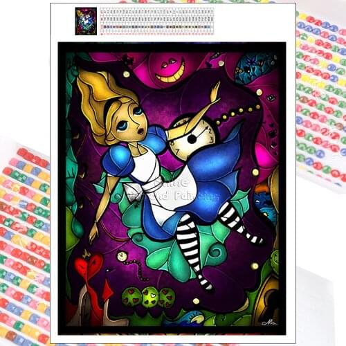 Diamond Painting Disney Cartoon Alice in Wonderland Stained Glass Style Art 5D DIY Mosaic Embroidery Full Square Home Decoration