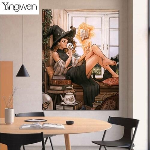 Diamond Painting Cross Stitch Kits Cartoon Witch 5D DIY Full Square Round Drill Embroidery Home Decoration Art Handmade Gifts