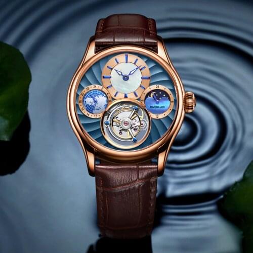 Tourbillon Watch Automatic Mechanical Multifunctional Business Men Watch Hollow Perspective Thin Dial Unique Creative Gift Clock