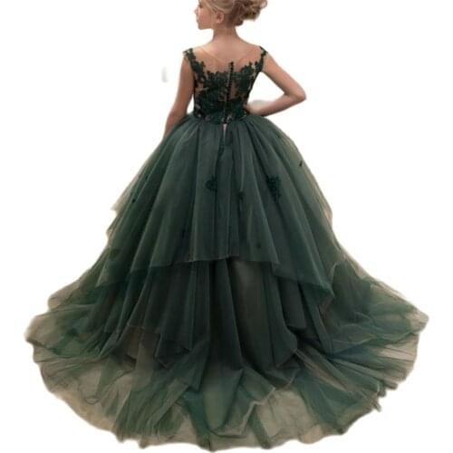 Flower Girl Dresses for Weddings Banquet Dress Girl Beaded Birthday First Communion Dresses Petals Long Sleeves Ball Gown