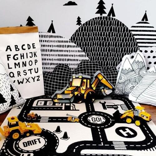 Baby Play Mats Nordic Wind Car Road Baby Game Pad Cotton Canvas Climbing Mat Carpet Baby Bed Blanket Children Room Decoration