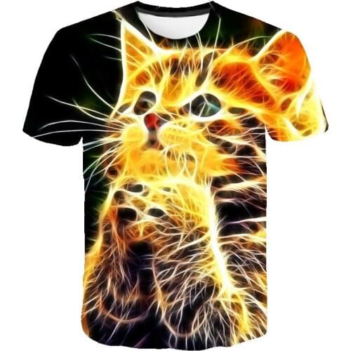 New Summer Fashion Cat Printed O-neck Mens Tshirt, Light And Breathable Street Casual Cool Short-sleeved Top Tees Kids T shirt