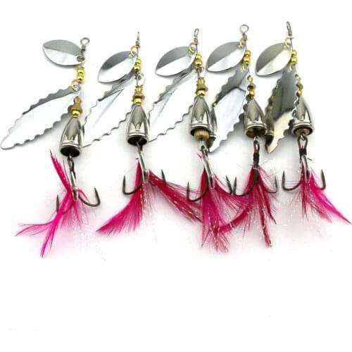 HENGJIA 5pcs 9cm 10.5g Spinner Spoon Lures isca artificial Fishing Lure Hook With Mustad Treble Hook Peche Jig Anzuelos De Pesca