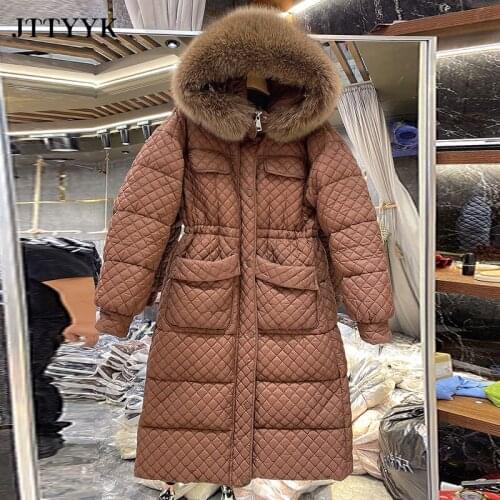 Good Quality Winter Clothes Women Large Real Fur Collar Loose White Duck Down Jacket Parkas Long Snow Coat Thick Warm Outwear