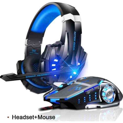 EACH G9000 Stereo Gaming Headset for PS4 Deep Bass Computer Game Headphones Earphone with LED Light Mic+3200PDI Pro Gaming Mouse
