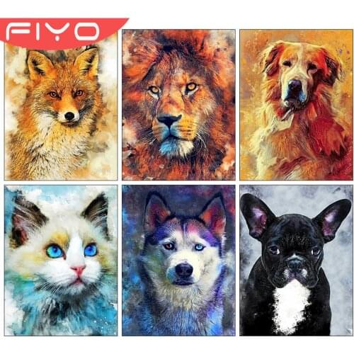 FIYO 5D DIY Mosaic Diamond Painting Square/Round Rhinestones Dog Cat Diamond Embroidery Set Lion Fox Animal Wall Decoration Art