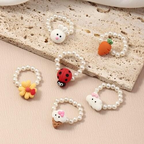 2pcs/set New Colourful Soft Clay Ring Ice Cream Sun Flower Cute Rings Set for Women Girl Jewelry Party Gifts