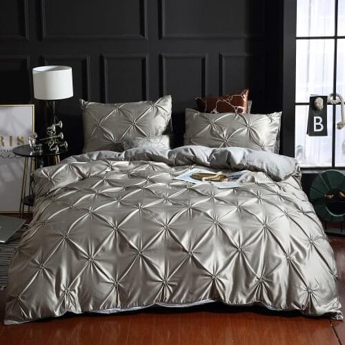 J Pinch Pleat Bedding Set Luxury Smooth Duvet Cover With Pillowcase 2/3pcs White Grey Comforter Cover NO SHEET King Bedclothes