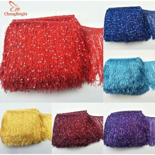 CHENGBRIGHT 1 Yard 20CM Long Polyester Lace Tassel Fringe Lace Trim Ribbon Sew Latin Dress Stage Garment Curtain DIY Accessories
