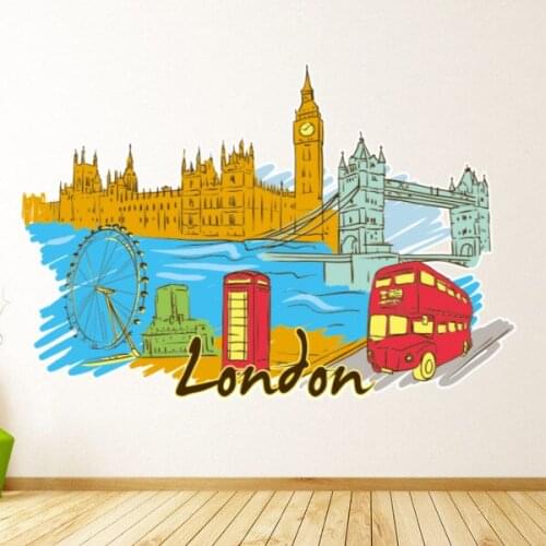 London Illustration Travel The Word Landmark Wall Sticker Wedding Decor Vinyl Waterproof Wall Sticker Wallpaper Decal