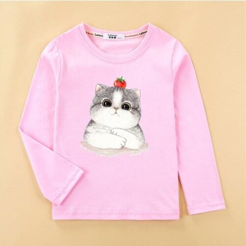 Baby girls cute cat tees aimi lakana kid cotton tshirt girls funny cat top child cartoon long sleeve shirt clothes